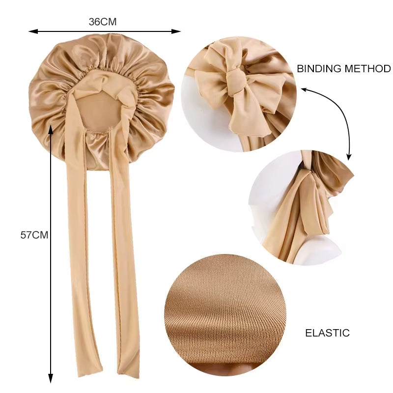 High-Quality Mulberry Silk Sleeping Bonnet for Women Large Sleep Cap with Wide Elastic Tie Band for Curly Dreadlock Braid Hair C
