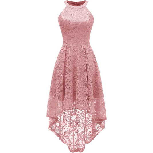Women Halter Lace Wedding Guest Dress Hi-Lo Cocktail Party Bridesmaid Formal Dresses