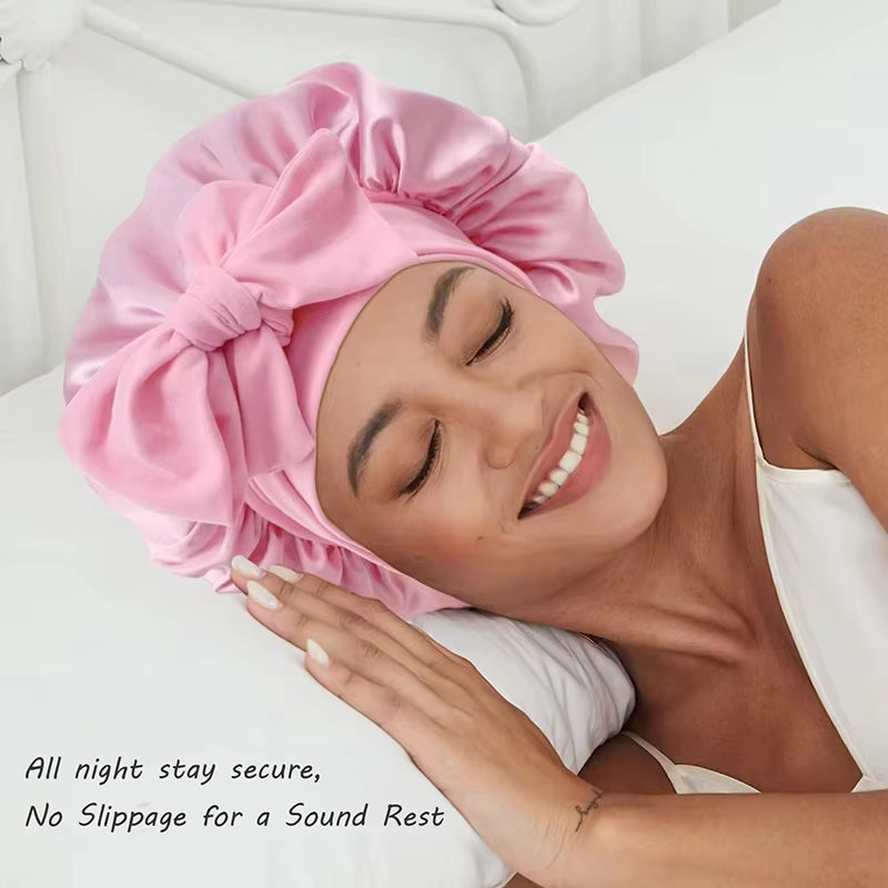 High-Quality Mulberry Silk Sleeping Bonnet for Women Large Sleep Cap with Wide Elastic Tie Band for Curly Dreadlock Braid Hair C