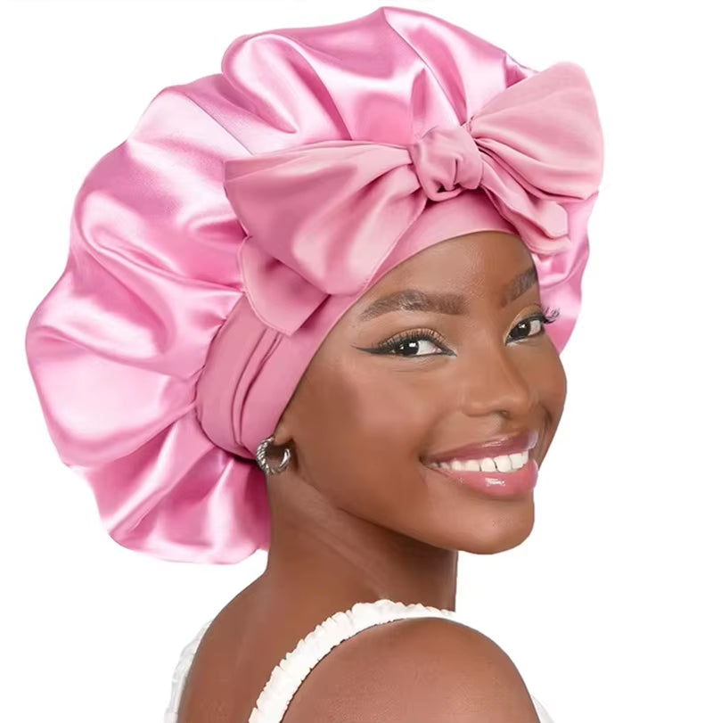 High-Quality Mulberry Silk Sleeping Bonnet for Women Large Sleep Cap with Wide Elastic Tie Band for Curly Dreadlock Braid Hair C