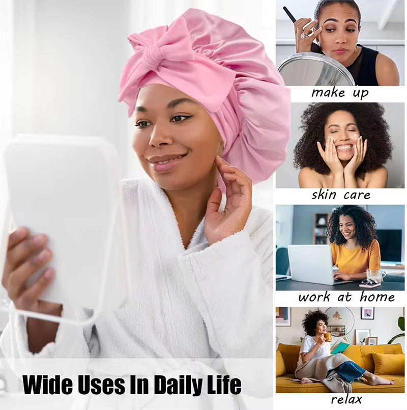 High-Quality Mulberry Silk Sleeping Bonnet for Women Large Sleep Cap with Wide Elastic Tie Band for Curly Dreadlock Braid Hair C