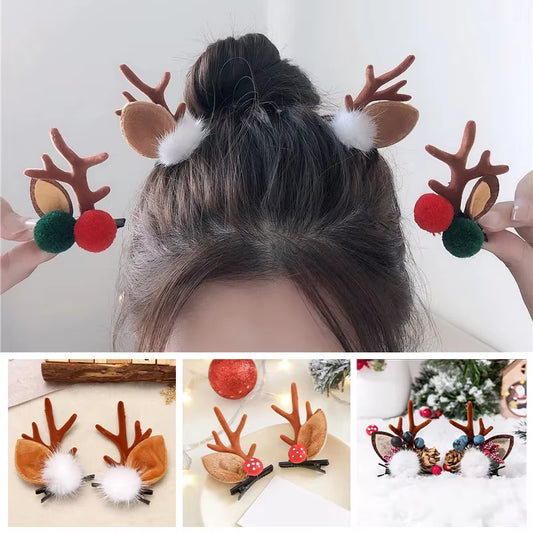 Antler and Pine Cone Christmas Hair Clips